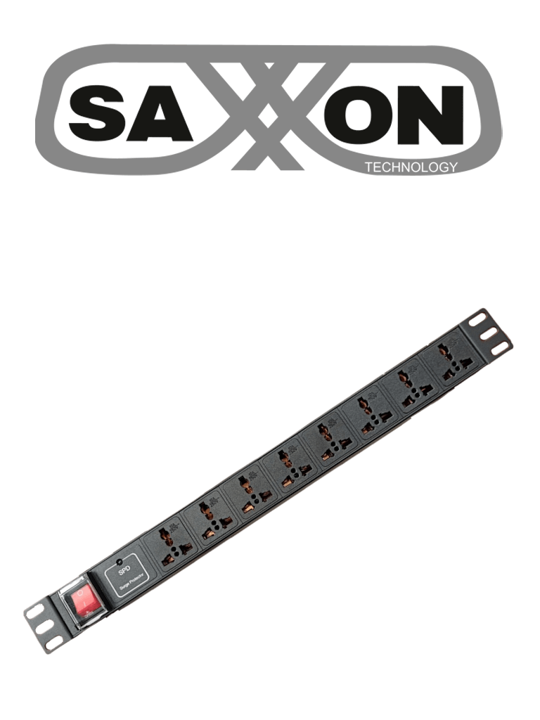 Imagen de SAXXON SXPDU8P16A- Barra PDU con 8 Contactos Individuales / 16A / 1UR / Protección contra rayos / Aleación de Aluminio