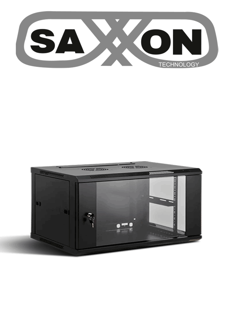 Imagen de SAXXON SXR6U5406A - Gabinete de Pared Negro / 6UR / Puerta de Vidrio Templado / Dimensiones útiles: Alto 37 x ancho 53 x profundidad 40 cm 