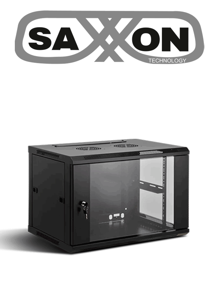 Imagen de SAXXON SXR6U6406S - Gabinete de Pared Negro / 6UR / Puerta de Vidrio Templado / Alto 37 cm / Ancho 60 cm / Profundidad 45 cm /  