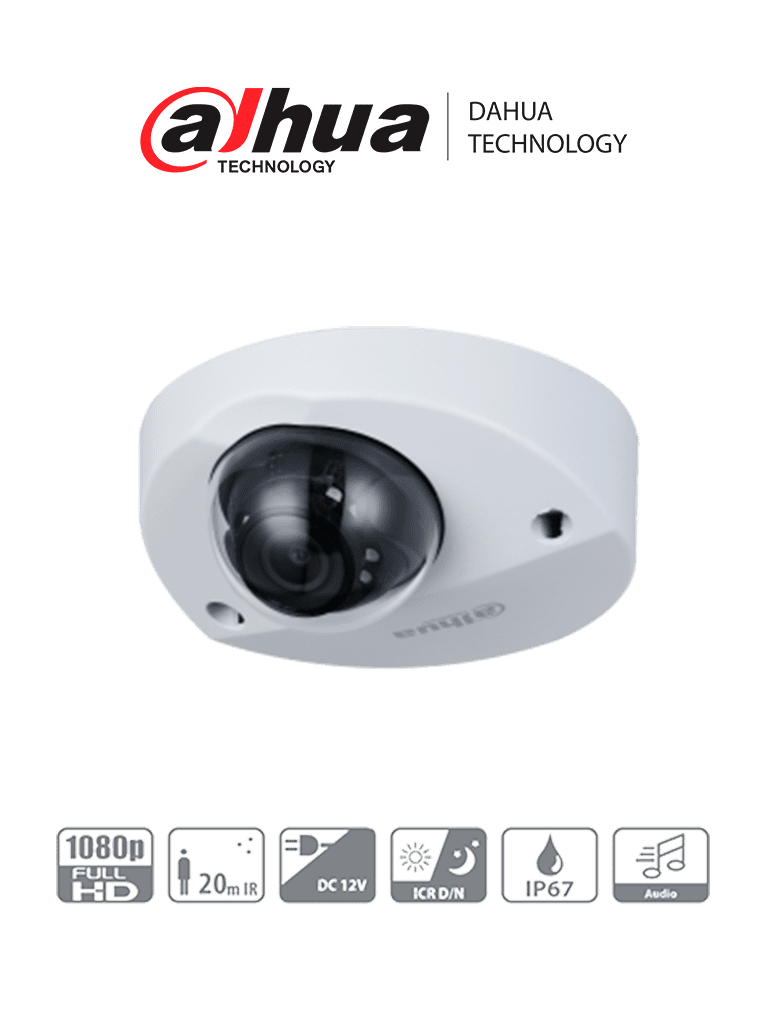 Imagen de DAHUA HDBW3200F-M - Cámara Domo de 2 Megapíxeles/ Especial para DVR Movil / Lente de 2.8mm/ 106 Grados de Apertura/ IR de 20 Metros/ Tetra-híbrida/ Micrófono Integrado/ IP67/ IK10/