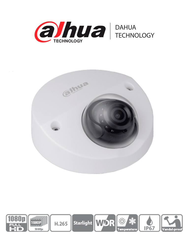 Imagen de DAHUA HDBW3231FN-M- Camara IP Domo de 2 Megapixeles/ Especial para NVR Movil/ Lente de 2.8mm/ 110 Grados de Apertura/ Microfono Integrado/ IR de 23 Metros/ WDR Real/ IP67/ IK10/ PoE/ 