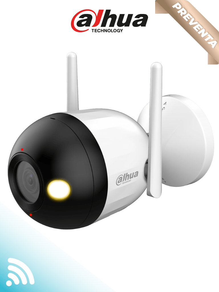 Imagen de DAHUA F2CN-PV - Cámara IP Bullet WiFi de 2 MP/ lente de 2.8 mm. Cuenta con Full Color + iluminación dual inteligente, disuasión activa, audio bidireccional, micrófono y altavoz integrados, 30 m, funciones de IA y resistencia IP67. 