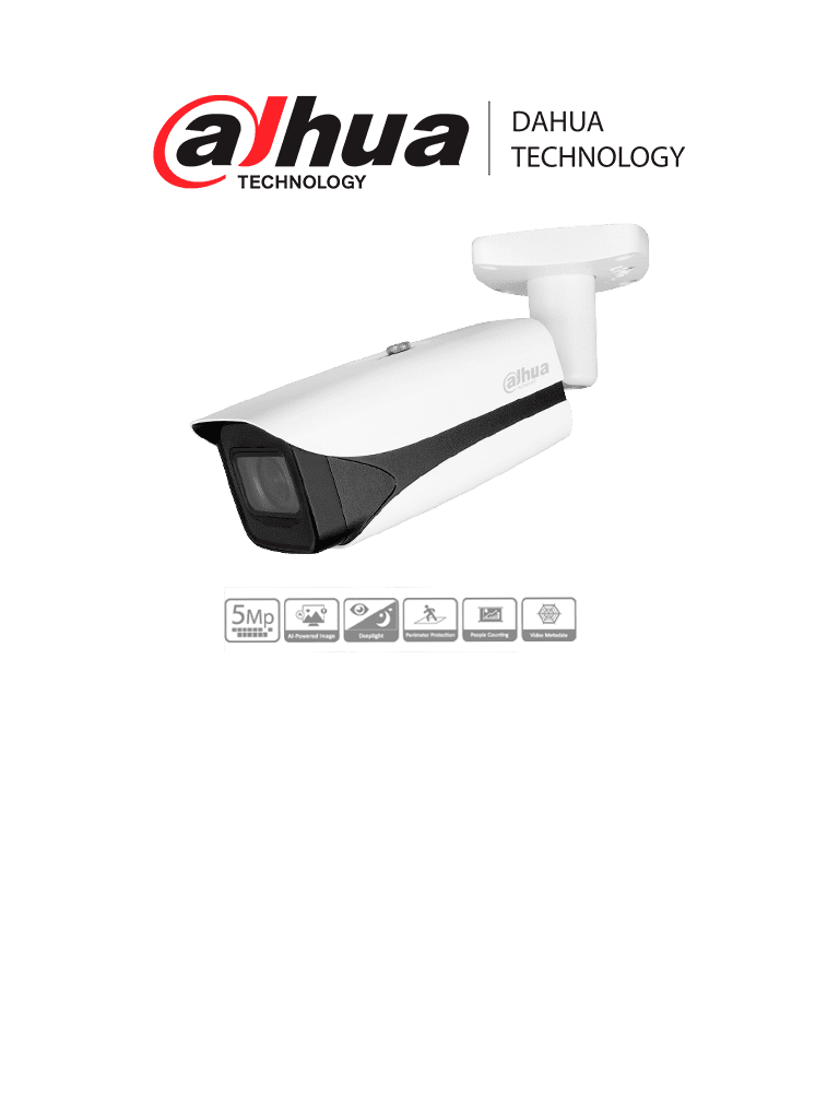 Imagen de DAHUA DH-IPC-HFW5541EP-ZE Camara IP Bullet de 5 MP/ WizMind/ Lente Motorizado de 2.7 mm–13.5/ H.265+/ IR de 50 Metros/ Ranura para MicroSD/ IP67, IK10/ Face Detection/ Protección Perimetral/ Conteo de Peronas/ePoE/ SMD 3.0/ AcuPick/ 