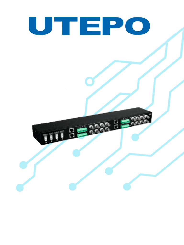 Imagen de UTEPO UTP116PHD - Transceptor pasivo de 16 canales, soporta resolución hasta 4K a 150m, HDCVI/TVI/AHD/CVBS, 720p a 350m, 1080p a 200m, 4MP a 200m