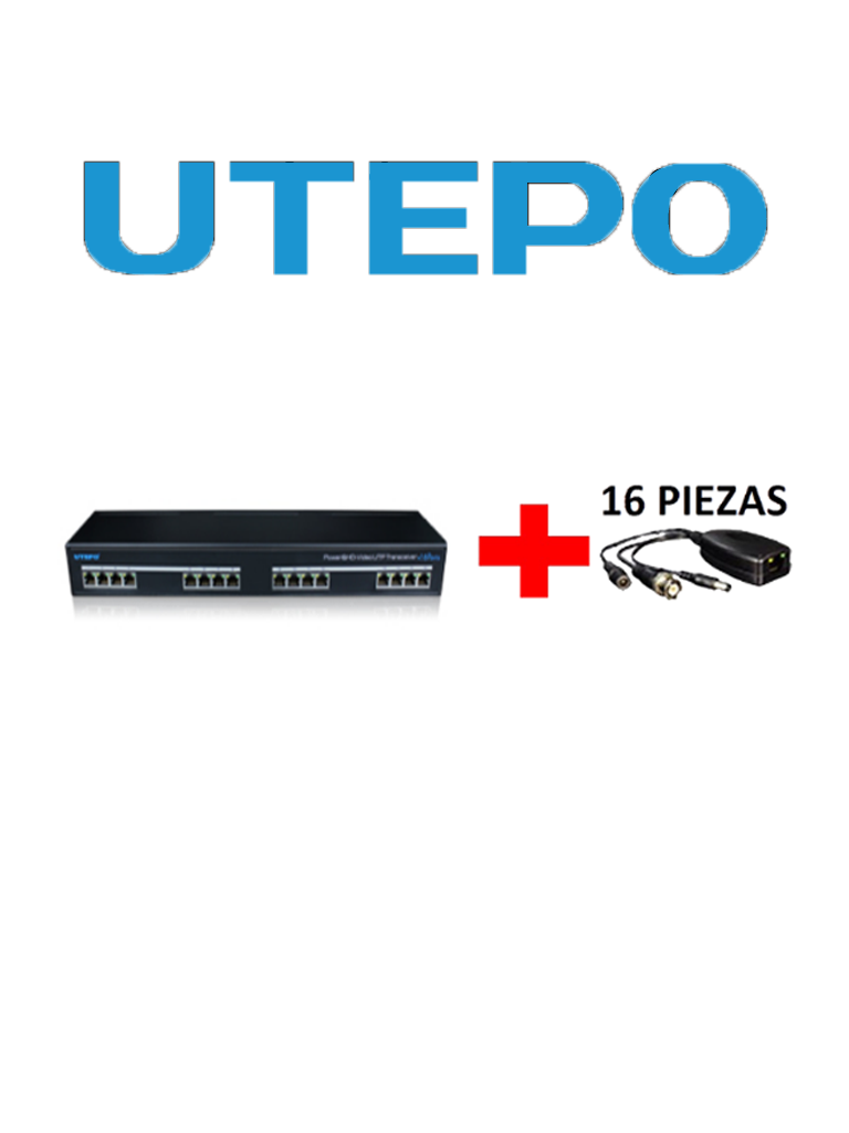 Imagen de UTEPO UTP116PVHD2 - Transmisor y receptor de 16 canales de video y energía, HDCVI/TVI/AHD/CVBS, distancia 400m a 720p, 200m a 1080p