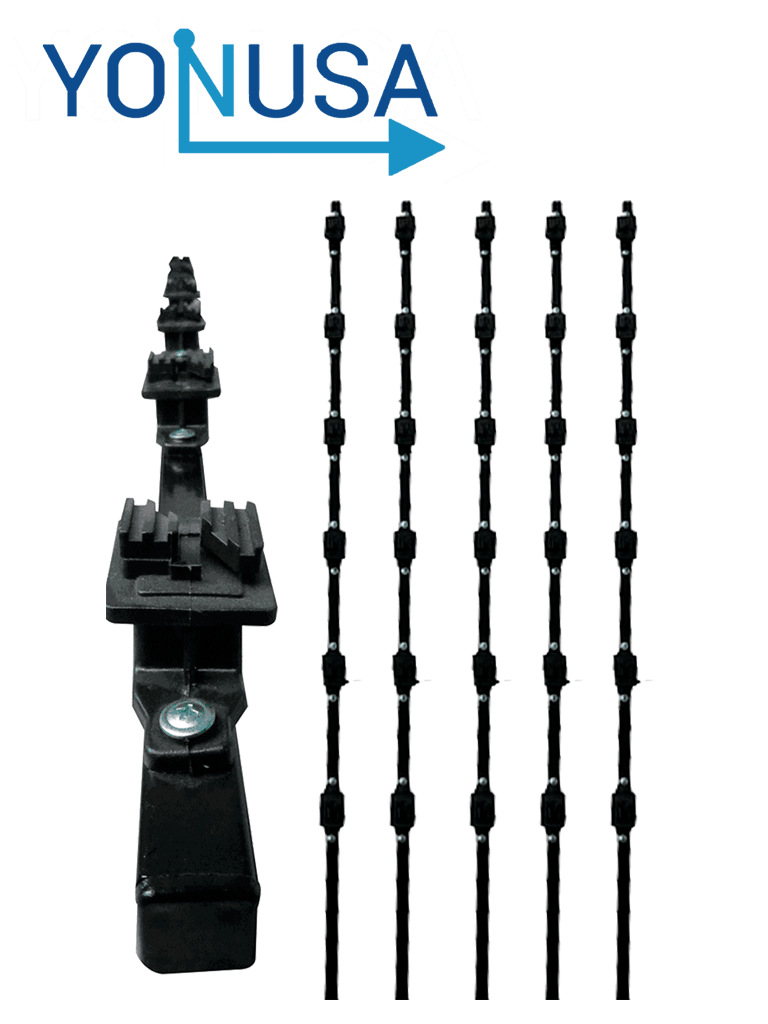 Imagen de YONUSA K156L - Kit de 5 postes de perfil 3/4 en color negro de 1.2 mts de largo, con 6 aisladores de paso para 6 líneas con 15 cm de separación/ Listo para instalación en campo