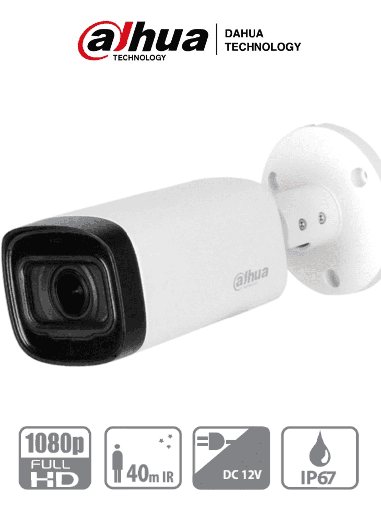 Imagen de DAHUA HAC-B4A21-VF - Camara Bullet Varifocal de 2 Megapixeles/ Lente de 2.7 a 12mm/ Angulo Ajustable de 102 a 32 Grados/  IR de 40 Mts/ DWDR/ IP67/ Menu OSD/ Soporta: HDCVI/AHD/TVI y CBVS/