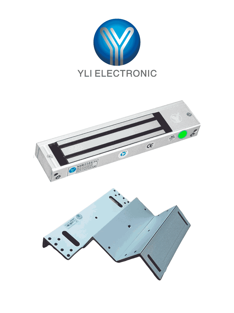 Imagen de YLI YM500NLEDPACK - Paquete de Cerradura Magnética con Indicador LED y Soporte MBK500NZL  Control de Acceso para Interiores  500 kg (1200 lb) de Fuerza  Doble Voltaje 12V/24V DC