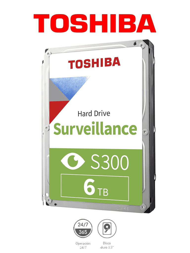 Imagen de  TOSHIBA HDWT860UZSVA - Disco Duro de 6 TB, Serie S300 especial para videovigilancia, ideal para trabajo 24/7, interfaz SATA 3.5", 5400 rpm, 128 MB, hasta 64 cámaras