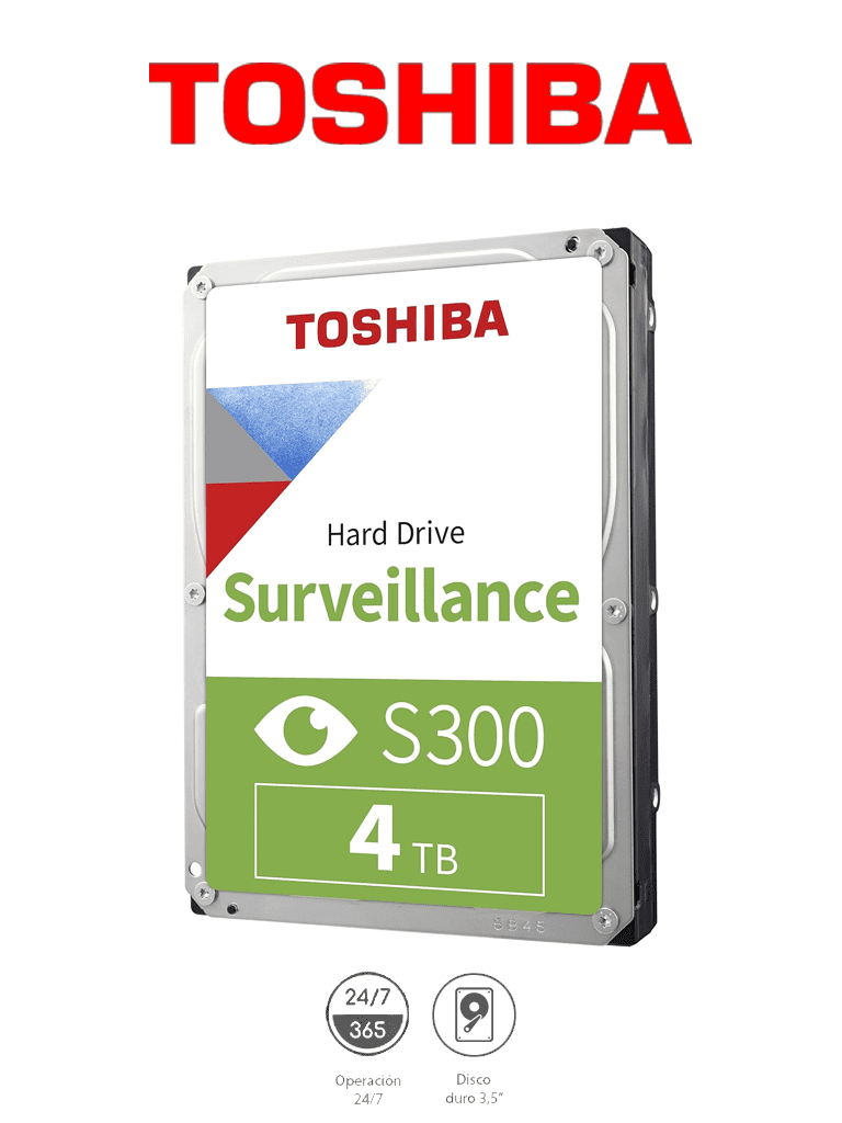 Imagen de TOSHIBA HDWT840UZSVA - Disco Duro de 4 TB, Serie S300 especial para videovigilancia, ideal para trabajo 24/7, interfaz SATA 3.5", 5400 rpm, 128 MB, hasta 64 cámaras