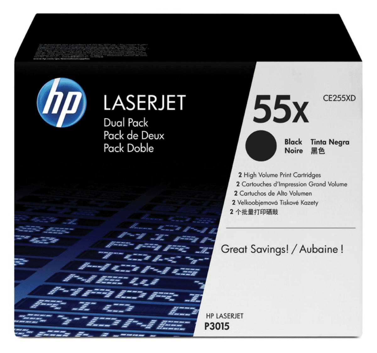 Imagen de Pack de 2 Cartuchos de Tóner HP 55X Negro Alto Rendimiento LaserJet Original