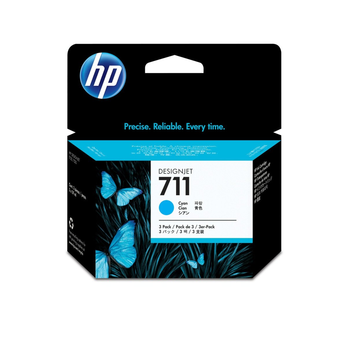 Imagen de Pack de 3 Cartuchos de Tinta HP 711 Cian DesignJet Original