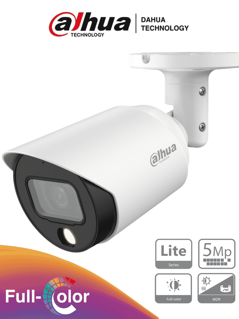 Imagen de DAHUA HAC-HFW1509TN-LED  - Camara Bullet Full Color de 5 Megapixeles/ Lente de 2.8mm/ 112 Grados de Apertura/  Leds para 20 Metros/ Metalica/ WDR de 120 dB/ IP67/  