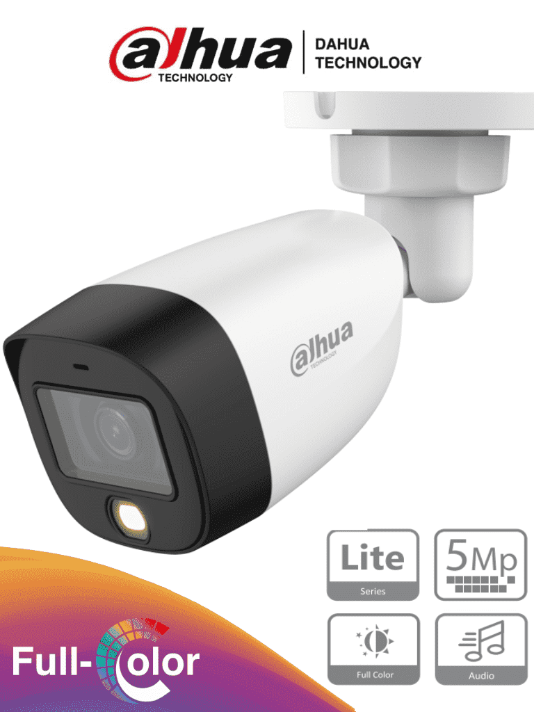 Imagen de DAHUA HAC-HFW1509CN-A-LED - Cámara Bullet Full Color de 5 MP con lente de 2.8 mm y apertura de 112°. Incluye micrófono integrado, LEDs para visión nocturna hasta 20 metros, WDR de 120 dB y tecnología Starlight. Resistente al agua IP67 .0