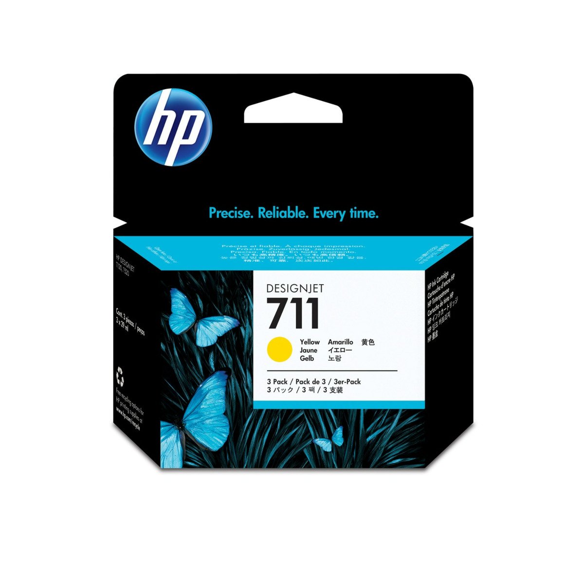 Imagen de Pack de Ahorro de 3 Cartuchos de Tinta HP 711 Amarillo DesignJet Original