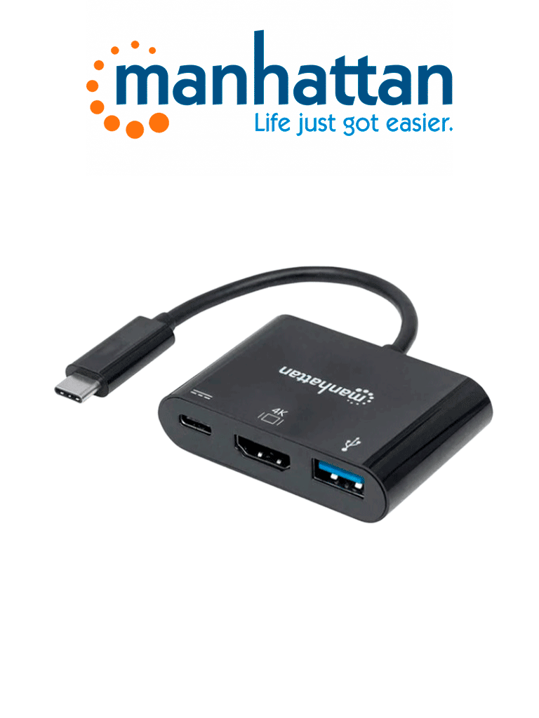 Imagen de MANHATTAN 152037 - Estación Docking  HDMI Convertidor USB Tipo-C SuperSpeed, USB 3.1 Tipo-C Macho a HDMI, USB Tipo-A y USB Tipo-C Hembras, Convertidor multipuertos, Negro