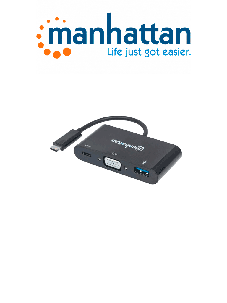 Imagen de MANHATTAN 152044 - Docking Station USB Tipo-C y VGA SuperSpeed, USB 3.1 Tipo-C Macho a VGA, USB Tipo-A y USB Tipo-C Hembras, Convertidor multipuertos, Negro