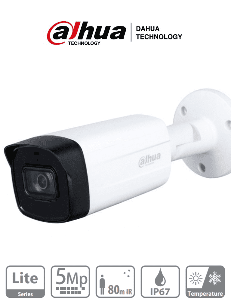 Imagen de DAHUA HAC-HFW1500TH-I8 - Camara Bullet de 5 Megapixeles/ Lente de 3.6 mm/ 92 Grados de Apertura/ IR de 80 Mts/ IP67/  Soporta: CVI/CVBS/AHD/TVI/ 