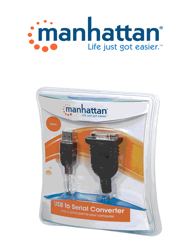 Imagen de MANHATTAN 205146 - Convertidor USB a Serial RS232/COM/DB9 / Chip Prolific PL-2303 / Calibre 24AWG / 45 cm / Empaque tipo Blíster 