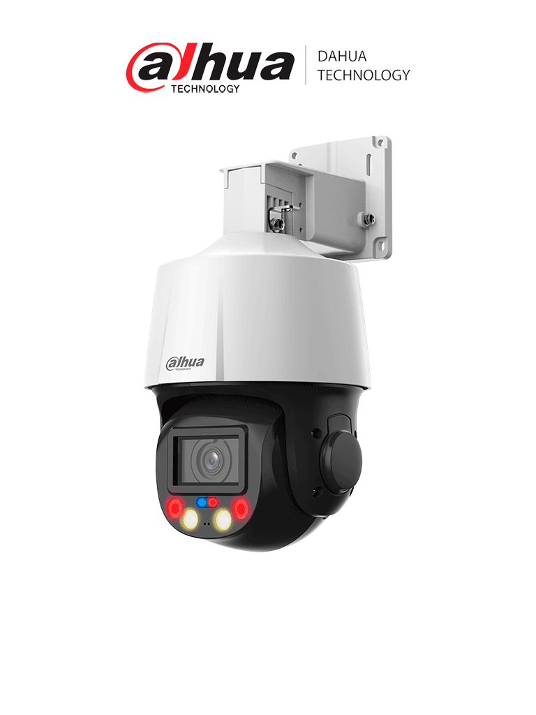 Imagen de DAHUA DH-SD3E405DB-GNY-A-PV1 - Camara IP PTZ de 4 MP TiOC de 5x de Zoom Optico/ Iluminación Dual Inteligente/ Disuasión Activa con Luz Roja y Azul/ IR de 50 Metros/ Micrófono y Altavoz Integrado/ Audio 2 Vías/ Ranura para MicroSD/ IP66/ PoE/ 