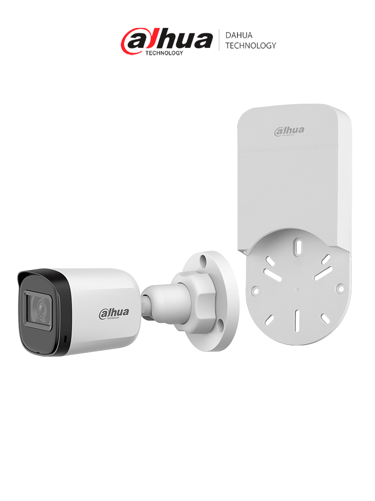 Imagen de DAHUA  HAC-B1A21N-U + DH-PFA12A- Paquete de Cámara bullet de 2 MP, lente de 3.6 mm y ángulo de visión de 80°. Visión nocturna IR de 30 m, resistencia IP67. Incluye caja de conexiones PFA12A de policarbonato resistente, ideal para exteriores.