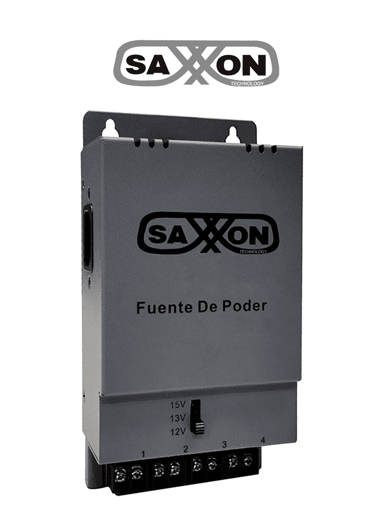 Imagen de SAXXON ENERGIA PSU1205A - Fuente de poder Regulable Metálica/ Conexión de Hasta 4 Canales/ Voltaje de Ajuste 12V 13V o 15V cc/ Salida de Hasta 5 Amp en los 4 Canales/ Instalación en Pared