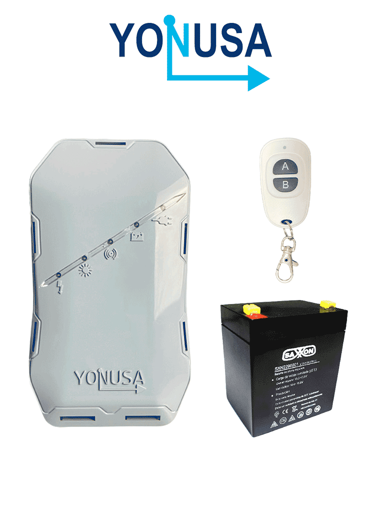 Imagen de YONUSA EYHS1BAT Energizador de nueva generación para solución de cerco eléctrico. Cubre 500 metros lineales o 100 metros en 5 líneas  y batería de respaldo de 12VDC a 4.5 Ah