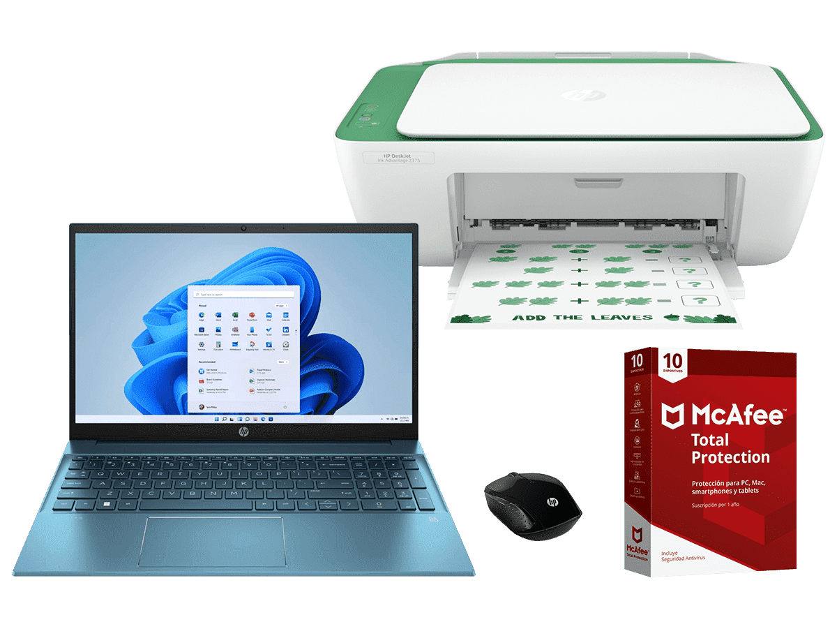 Imagen de Laptop HP Pavilion 15-eg0512la + Impresora Multifuncional HP Deskjet Ink Advantage 2375 + Mouse HP200 + Mcafee, Windows 11 Home Single Language, 15.6"