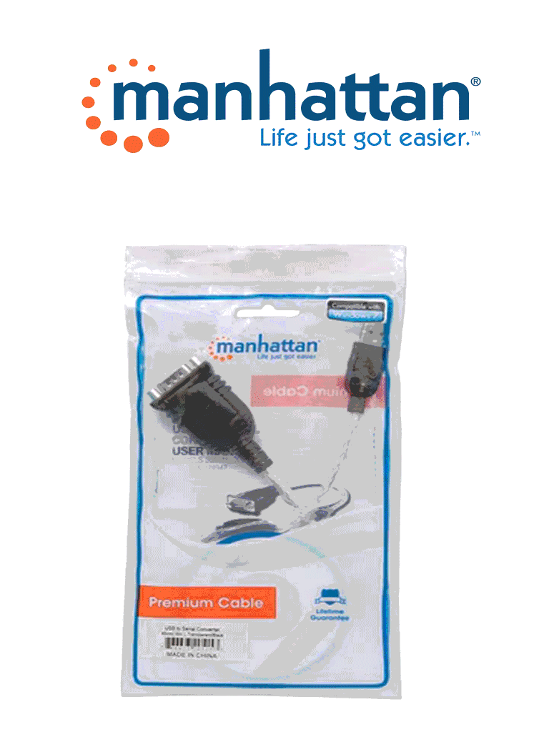 Imagen de MANHATTAN 205153 Convertidor Serial a USB Conecta un dipositivo Serial/RS232/COM/DB9 a un puerto USB, Chip Prolific PL-2303RA, 45 Cm (18 in.) / Empaque tipo bolsa  (Sobre Pedido)