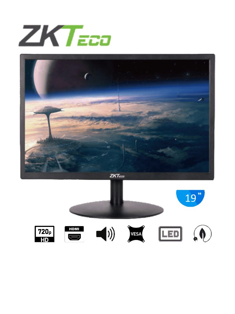 Imagen de ZKTECO ZD192K - Monitor LED HD de 19 pulgadas / Resolución 1440 x 900 / 1 Entrada de video HDMI y 1 VGA / Ángulo de Visión Horizontal 170° /  Soporte VESA / Operación 24/7 / Incluye Cable HDMI 