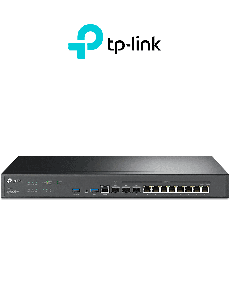 Imagen de TP-LINK  ER8411 - Router VPN Omada, 1 puerto WAN 10G SFP+, 1 puerto WAN/LAN 10G SFP+, 1 puerto WAN/LAN 1G SFP+, 8 puertos WAN/LAN GE, ZTP, Administracion Centralizada, Secure VPN, Firewall potente, Filtrado de IP/MAC/URL, enlace IP-MAC, activación ALG  