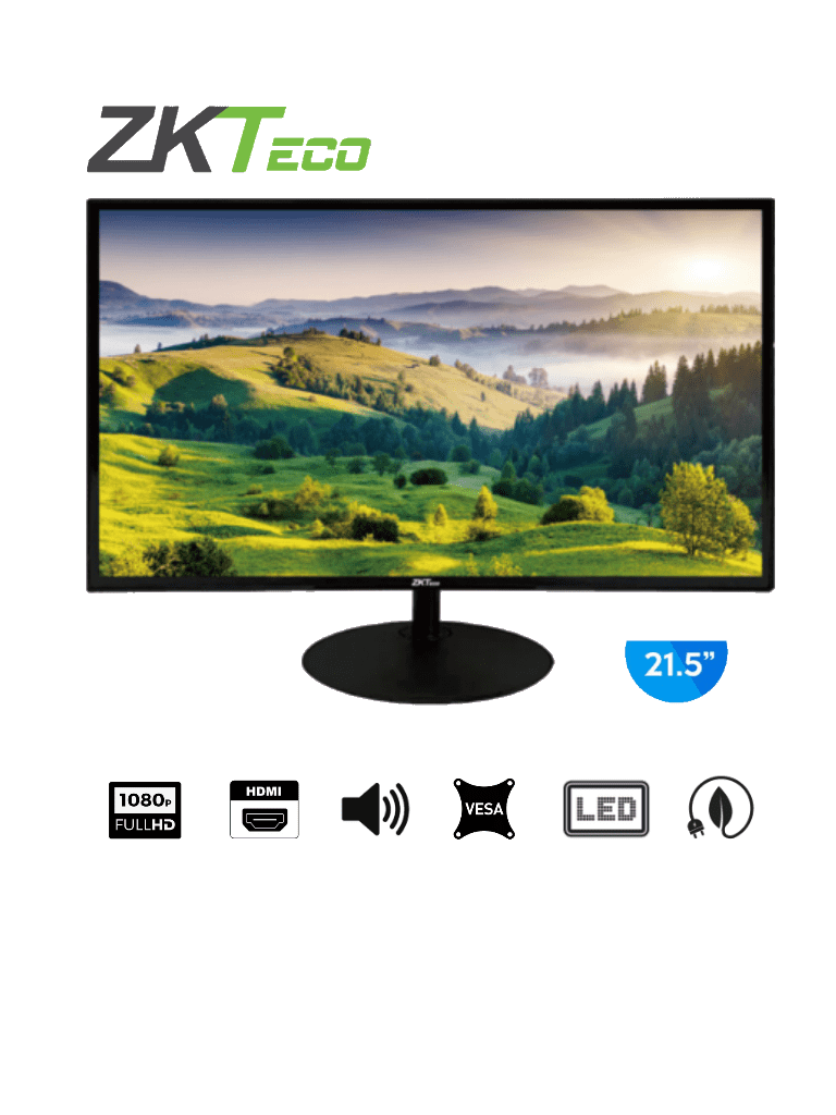 Imagen de ZKTECO ZD222K - Monitor LED Full HD de 21.5 pulgadas / Resolución 1920 x 1080 / 1 Entrada de video HDMI y 1 VGA / Altavoces Incorporados / Ángulo de Visión Horizontal 170° /  Soporte VESA / Ahorro de Energía / 24/7 / Incluye Cable HDMI