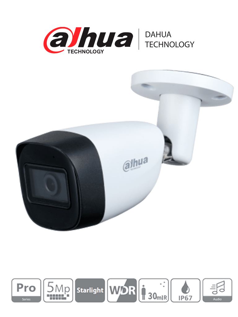 Imagen de Dahua HAC-HFW2501CM-A - Cámara Ballet de 5 megapíxeles/ Serie Pro/ Lente 3.6mm/ 92 Grados de Apertura/ Micrófono Integrado/ IR de 30 Metros/ WDR 120dB/ 3D NR/  IP67