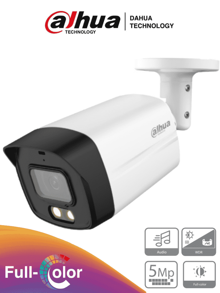 Imagen de DAHUA HFW1509TLM-A-LED - Camara Bullet Full Color de 5 Megapixeles/ Lente de 3.6mm/ Microfono Integrado/ Leds para 40 Mts/ Starlight/ IP67/  Metal+Policarbonato/ 