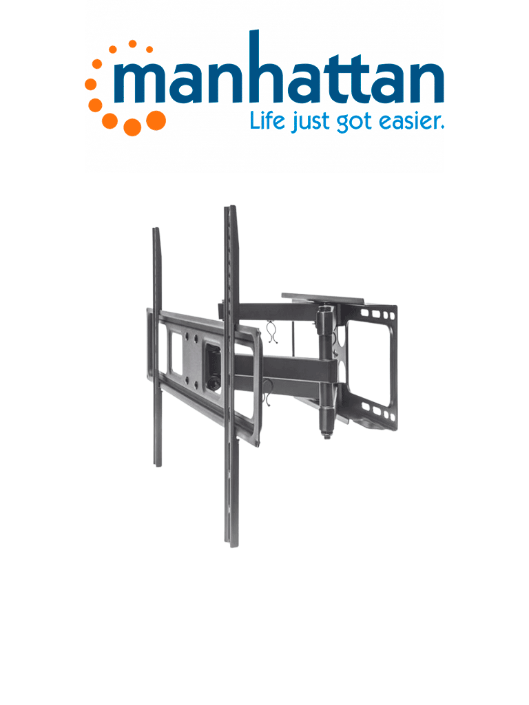 Imagen de MANHATTAN 461351 Soporte Universal de Pared para TV, con Movimiento Completo, Básico / Soporta una TV de pantalla plana o curva de 37 a 70" de hasta 40 kg (88 lbs.); Opciones de ajuste de inclinación, giro y nivel; Negro &MBFIN