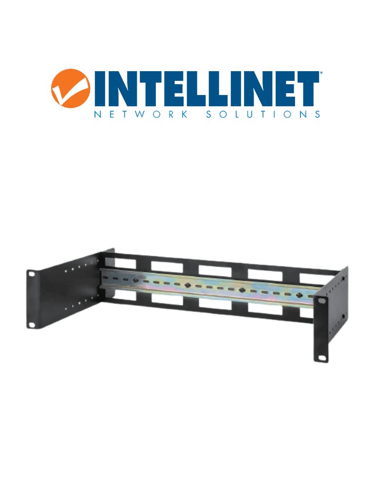 Imagen de INTELLINET 716345 - Kit de carril DIN ajustable para rack de 19" /  2U /Profundidad de carril ajustable de 48 a 174 mm / Construído en aluminio / Color negro RAL 9005