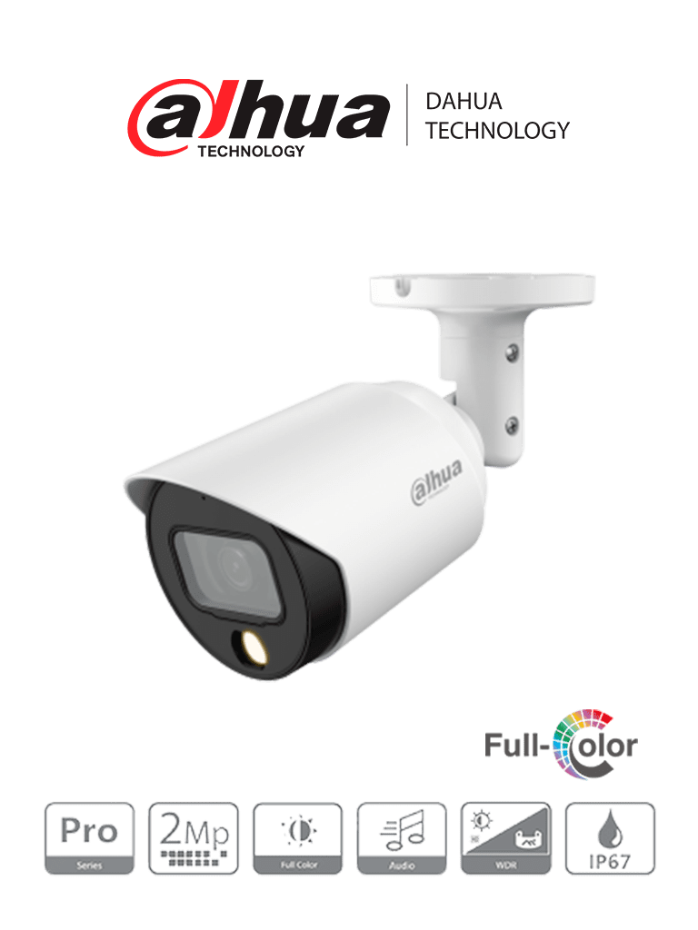 Imagen de DAHUA HAC-HFW2249TN-A-LED - Camara Bullet Full Color de 2 Megapixeles/ Lente de 2.8 mm/ 106 Grados de Apertura/ 20 Metros de Luz Visible/ Super Adapt/ Micrófono incorporado/ WDR Real de 120 dB/ IP67/  