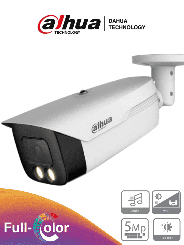 Imagen de DAHUA HAC-HFW1509MHN-A-LED-0360B-S2 - Cámara Bullet Full Color de 5 MP con lente de 3.6 mm y micrófono integrado. Con visión nocturna de hasta 50 metros, WDR real de 120 dB y color 24/7. Resistente al agua IP67 y tecnología Starlight .0 