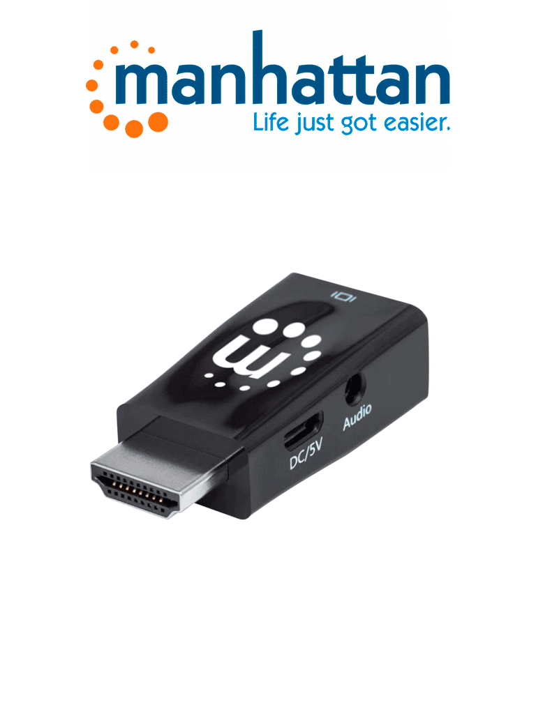 Imagen de MANHATTAN 151542 - Micro Convertidor HDMI a VGA con salida de audio HDMI Macho a VGA Hembra con salida de audio, alimentación opcional por puerto USB Micro-B, Negro