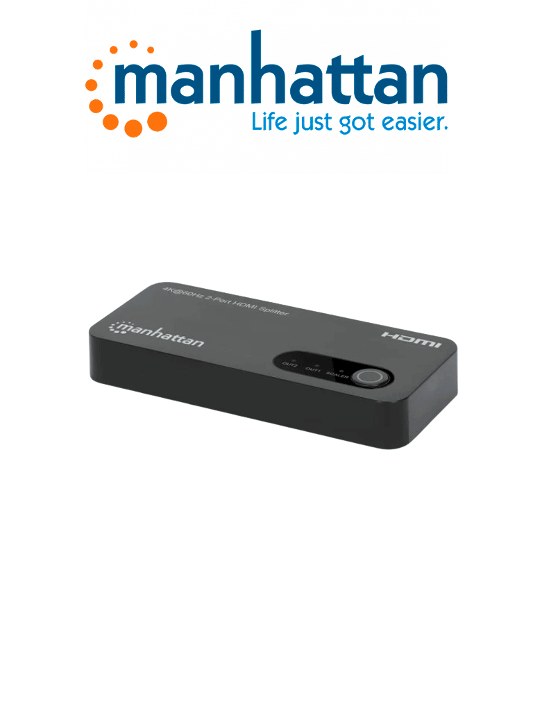 Imagen de MANHATTAN 207614 - Video Splitter HDMI 4K de 2 puertos Divide una entrada HDMI en dos salidas HDMI 4K (1x2), 18Gbps, negro