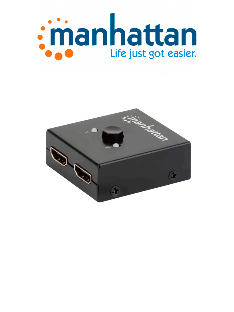 Imagen de MANHATTAN 207850  - Switch bidireccional HDMI 4K de 2 puertos / Color negro / Selección manual / Pasivo / No requiere alimentación /  (Sobre Pedido) 