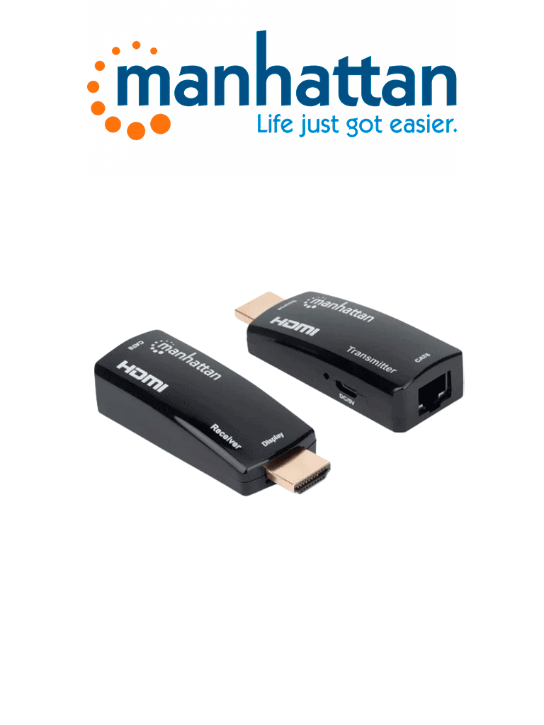 Imagen de Kit Extensor compacto de HDMI sobre Ethernet 60m Extiende las distancias de la señal de 1080p@60Hz hasta 60 m (196 pies) con un solo cable Ethernet Cat6, Transmisor y Receptor, Power over Cable, Diseño Ultra Delgado, Negro (Sobre Pedido)