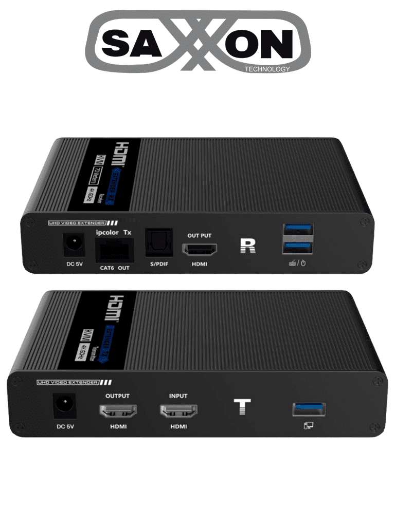 Imagen de SAXXON LKV676KVM-PI - Kit extensor de video HDMI IPCOLOR/ Resolucion 4K @ 30 Hz/ Hasta 70 metros en 1080P y 40m en 4K con Cat 6/ 6A/ 7/ Cero latencia/ Soporta Teclado Video Mouse/ Soporta HDR/ ARC