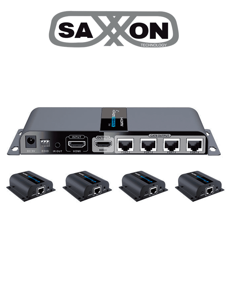 Imagen de SAXXON LKV714PRO- Kit Extensor HDMI de 4 Puertos/ Resolución 1080p/ Hasta 40 metros/ Cat 6/ 6A/ 7/ Loop HDMI/ Transmisor IR/ Plug and play 