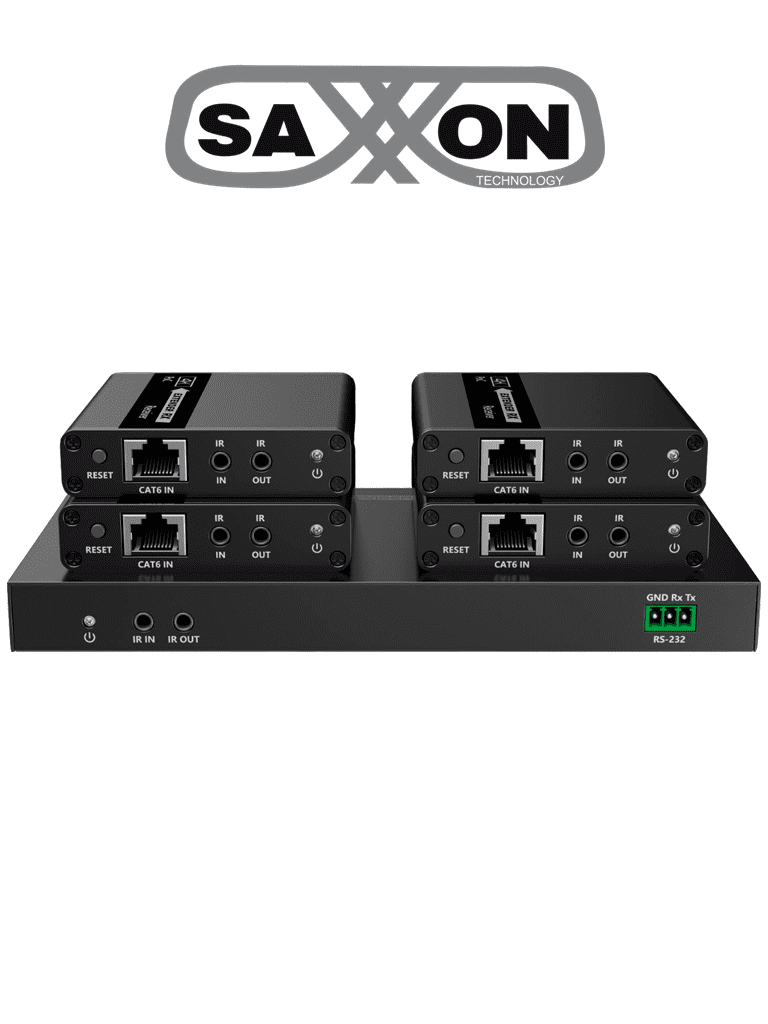 Imagen de SAXXON LKV724P- Kit Extensor HDMI de 4 Puertos/ Resolucion 4K@30Hz/ Hasta 40 metros con resolución 4K y 70m a 1080P/ Cat 6/ 6A/ 7/ Loop HDMI/ Transmisor IR/ Plug and play