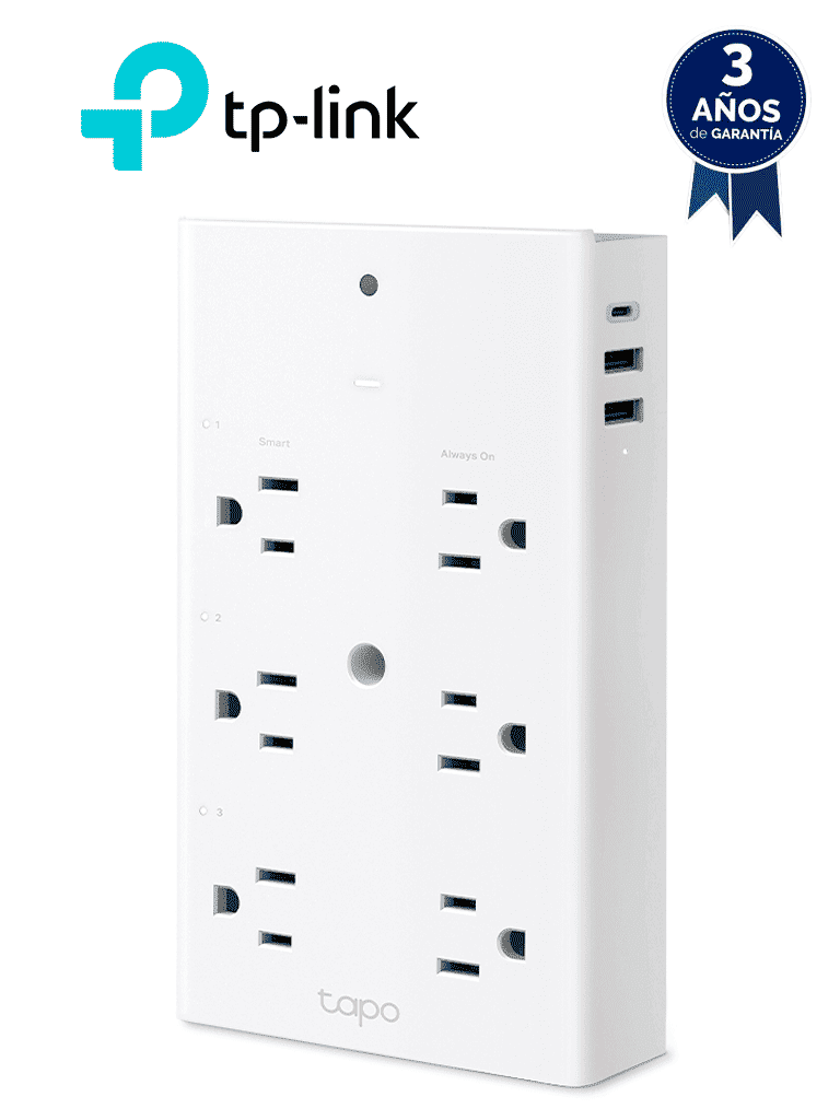 Imagen de TP-LINK TAPO P306 - Multicontacto de 6 contactos WiFi para exterior , equipado con 1 puerto USB-C (PD) y 2 puertos USB-A (QC3.0), que brindan hasta 18 W de potencia ,  Control remoto con APP TAPO , Compatible con Alexa, Google Home y Apple Home.