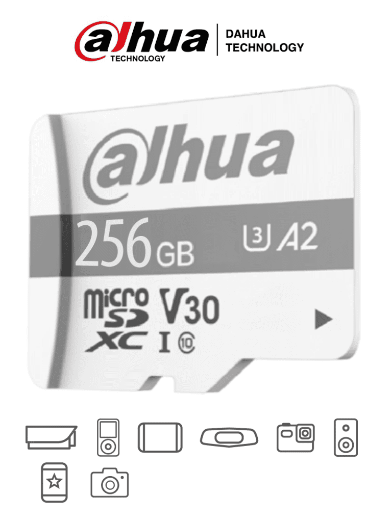 Imagen de DAHUA TF-P100/256G - Dahua Memoria Micro SD de 256 GB UHS-I/ C10/U3/V30/A2/ Velocidad de Lectura 100 MB/s/ Velocidad de Escritura de 80 MB/s/ Especializada para Videovigilancia 