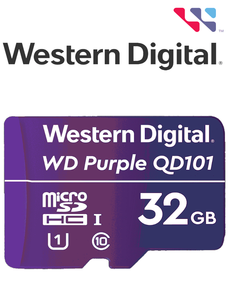 Imagen de WESTERN WDD032G1P0C- Memoria de 32GB Micro SDHC/ Linea Purple/ Clase 10 U1/ Lectura 50MB/ Escritura 40MB/ Especializada para Videovigilancia +