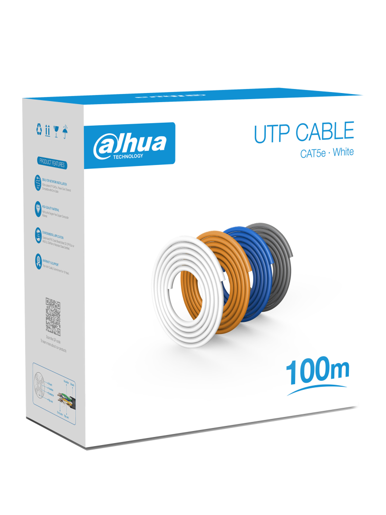 Imagen de DAHUA PFM920I-5EU-U-100 - Bobina de 100 Mts de Cable UTP Cat5e/ 100% Cobre/ Color Blanco/ Cubierta Retardante de Flama con Certificacación ANSI/ UL CM/ Ideal para Video y Redes/ 