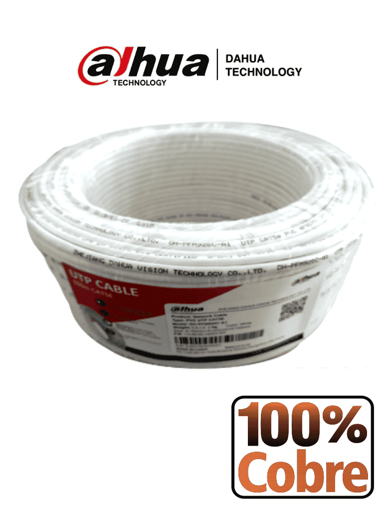 Imagen de DAHUA PFM920I-5EUN-C-V2-100 - Bobina de 100 Mts de Cable UTP Cat5e/ 100% Cobre/ Color Blanco/ Ideal para Video y Redes/ 